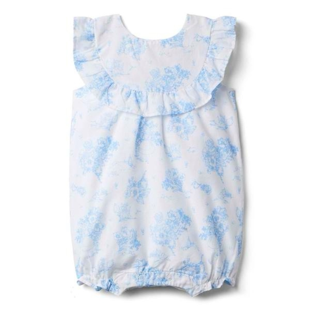 Janie and Jack White and Light Blue Floral Ruffle Baby One-Piece